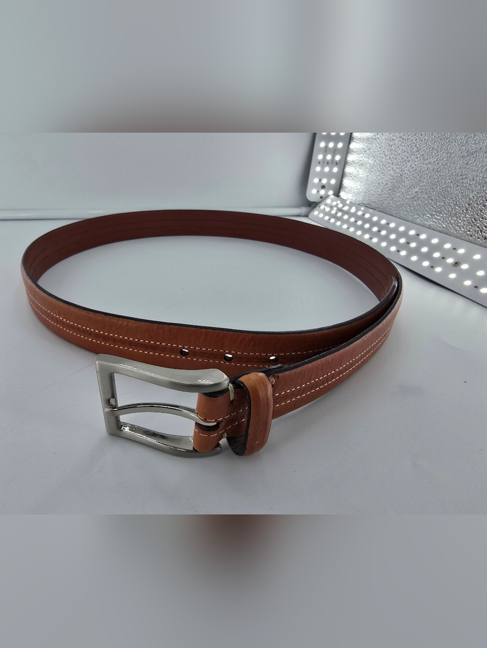 Tasso Elba Classic Brown Leather Men's Belt with Silver Buckle